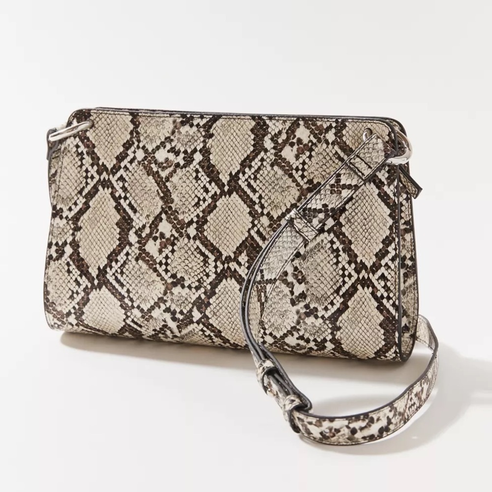 Urban Outfitters Snake Print Crossbody Bag - Brown and Cream